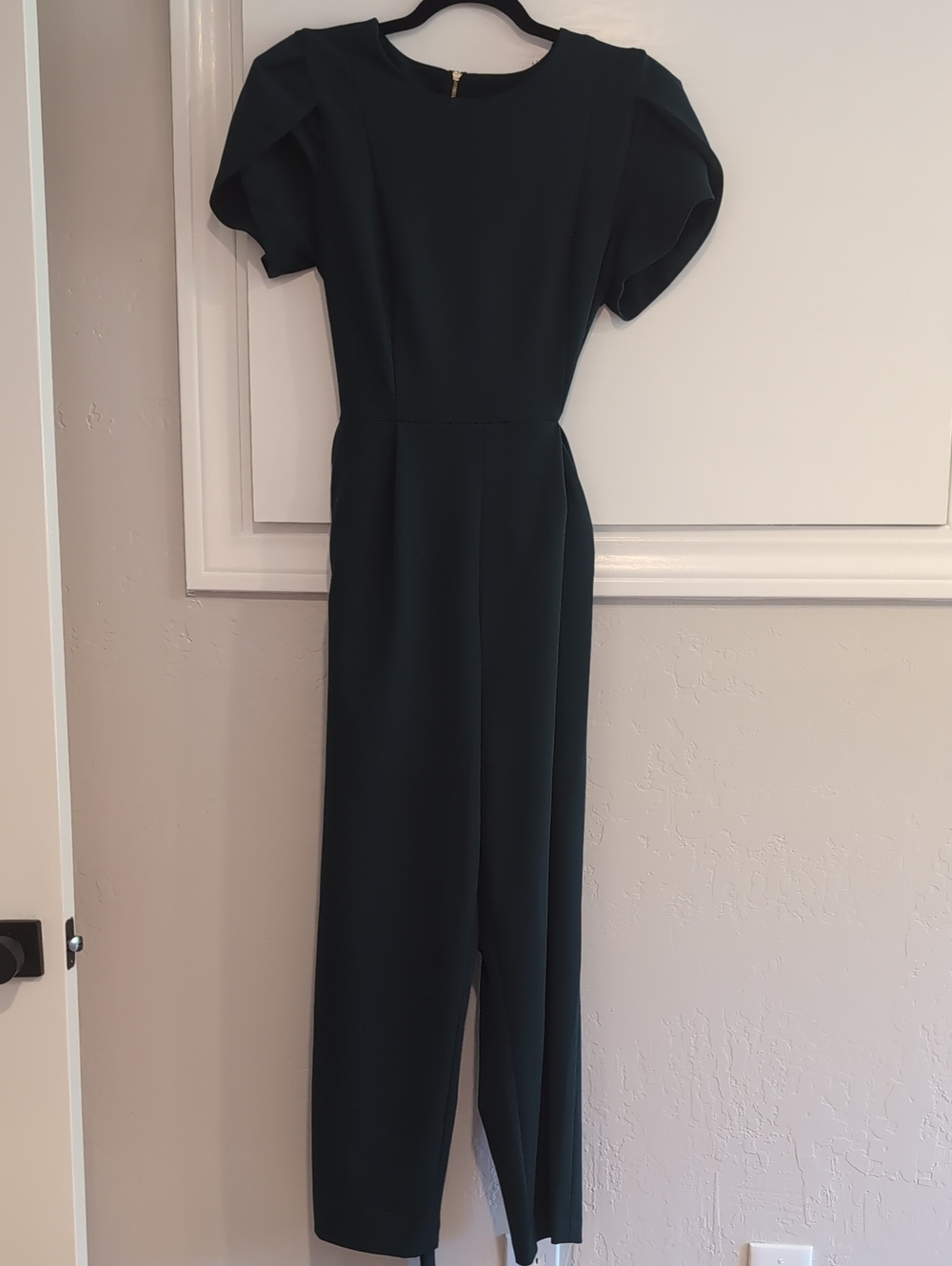 Calvin Klein Women's Dark Green Jumpsuit with Structured Puff Sleeves, 12